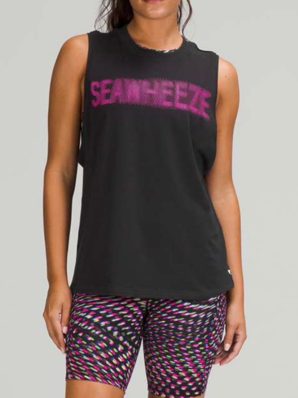 LULULEMON Black Pink Seawheeze All Yours Tank Top Cotton Relaxed Active Size 4